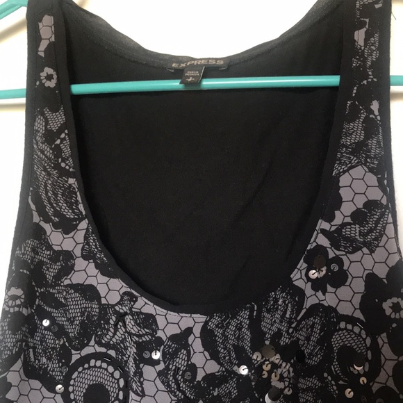 Sequined Black/Gray Geometric Floral Tank - Picture 2 of 5